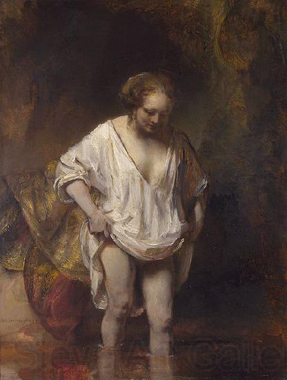 REMBRANDT Harmenszoon van Rijn A woman bathing. France oil painting art